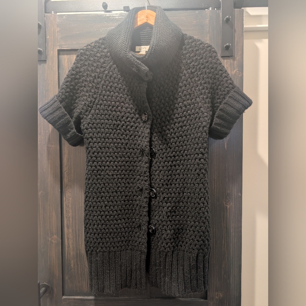 LOFT Charcoal Knit Short Sleeve Cardigan